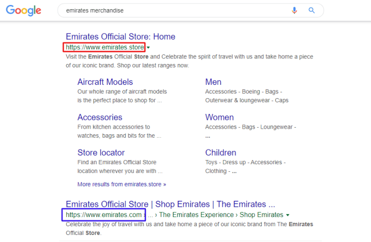 Google search for “Emirates Merchandise”