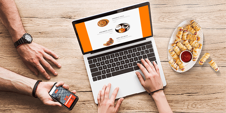 a laptop showing a food and cookie website