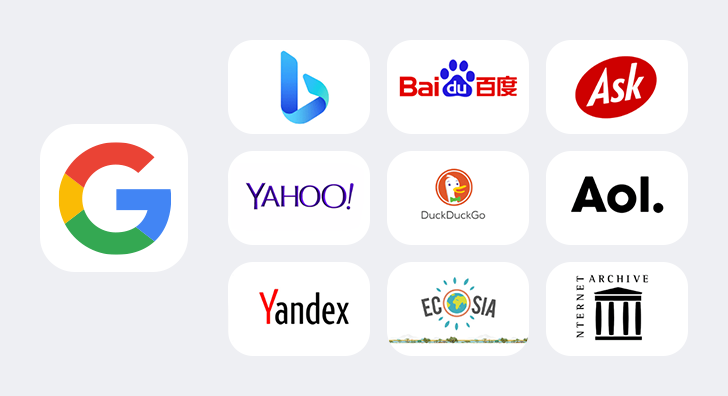 decorative image of different logos of search engines