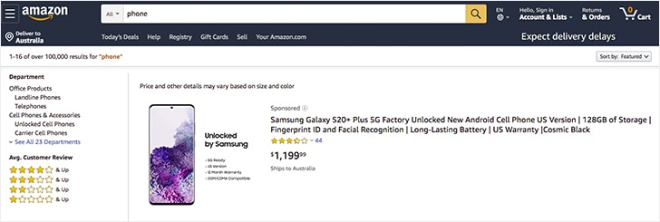 Amazon search results